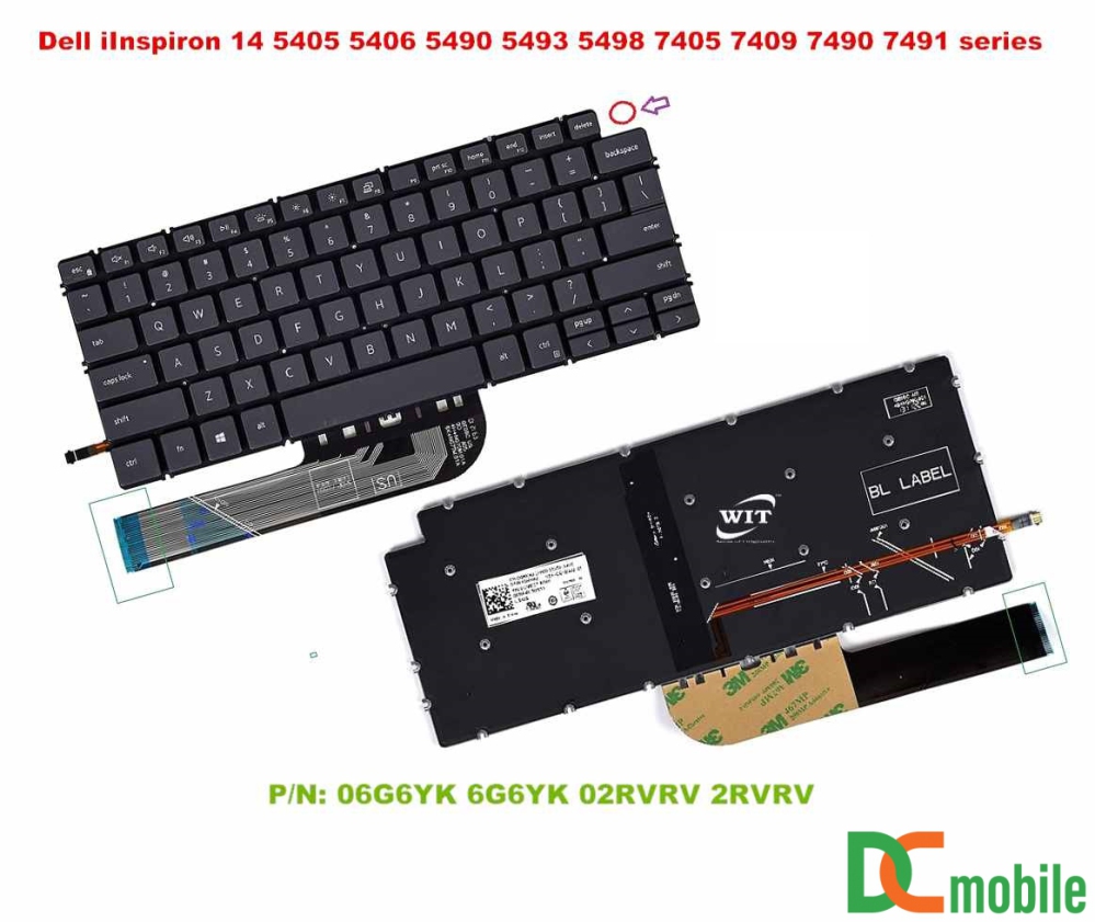 Bàn phím laptop Dell Vostro 5390 5391 5490 5491 5493 5498 7390 7391 7490 7491, Latitude 3301 3311 3410, Vostro 3400 (Gen 11) ĐEN (CÓ ĐÈN)